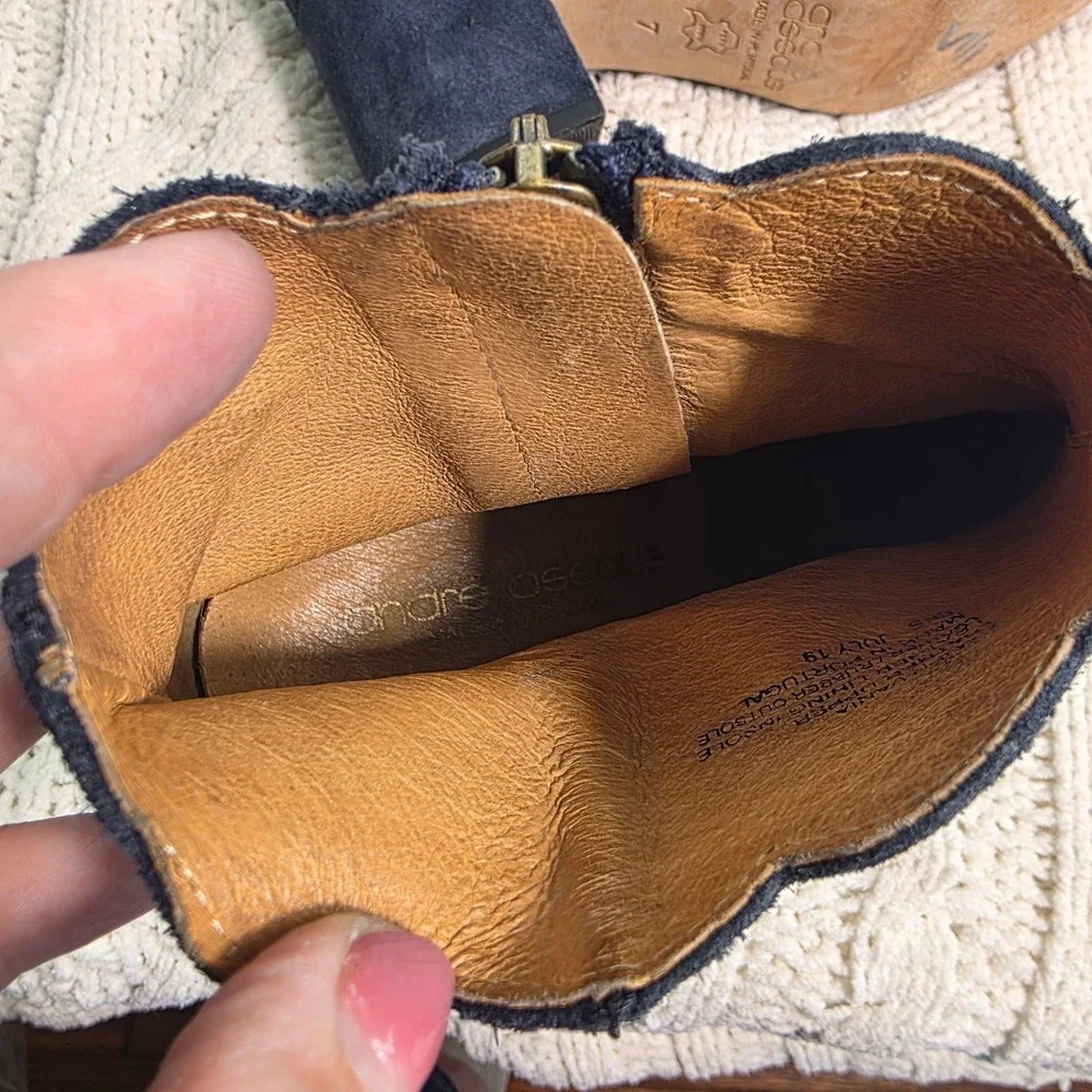 Andre Assous Soft Suede Scalloped Ankle Boots Booties Navy‎ Women 7 Excellent